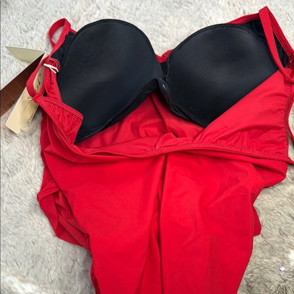 Gottex | Lattice V-Neck Criss Cross Ruched  One Piece Bathing Suit, Size 18 NWT - Picture 11 of 16